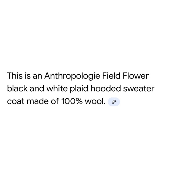 Anthropologie Field Flower Plaid Hooded Wool Cardigan Black White Women's XS - Picture 9 of 9